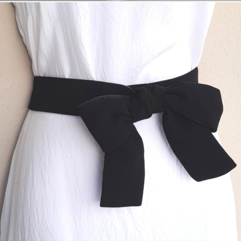 Black Bow Tie Obi Belt - Women's Waist Accent
